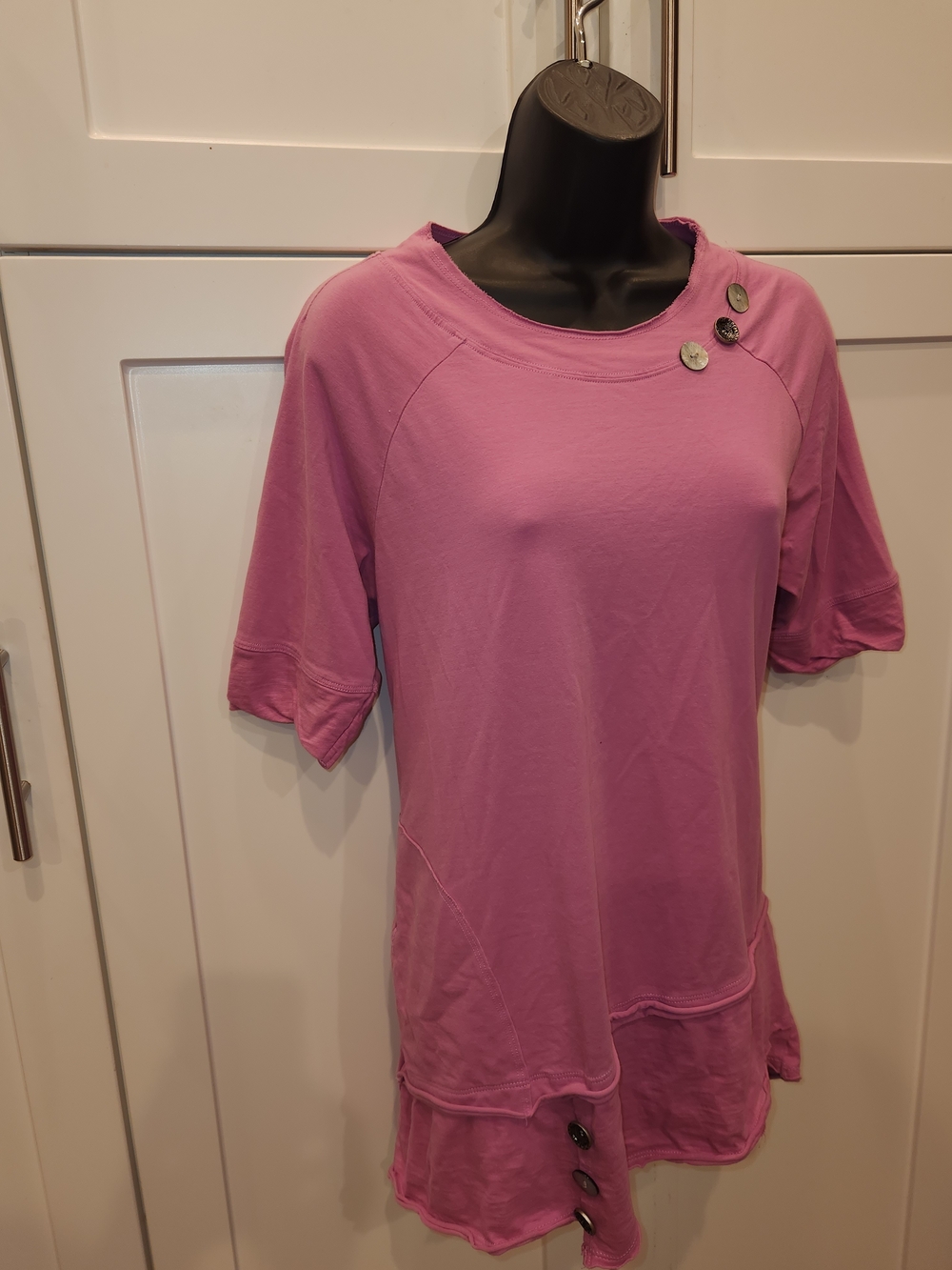🍉Neon Buddha Lilac Short-Sleeve Button Accent Tunic